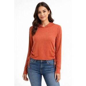 YMI Collections Orange Ribbed Knit Drawstring Hoodie Top L Streetwear Chic 66-20